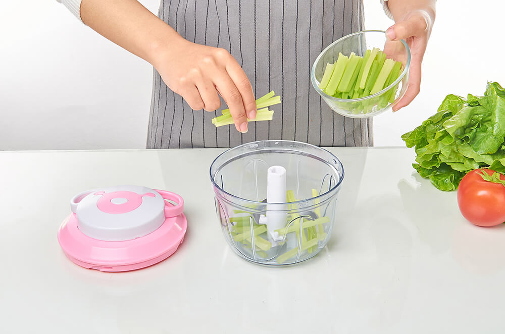 Manual Food Chopper Hand-Powered Food Chopper 470ML -Pink