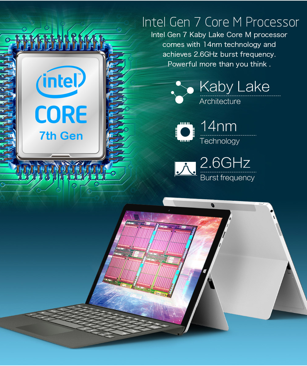Teclast X5 Pro 2in1 Tablet 12.2 Inch 7th Gen Intel Core M3 Processor Dual Core 2.6GHz 8GB RAM 256GB SSD Type-C Windows 10 1920*1200 -Silver