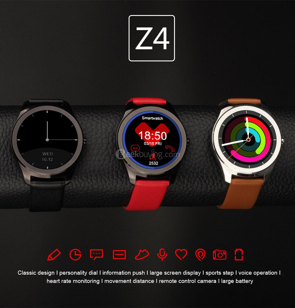 Z4 Smart Watch 1.3 Inch Display MTK2502C Bluetooth 4.0 IP67 Water Resistant Fitness Tracker Heart Rate Monitor Remote Control Compatible with IOS Android - Metal Strap Black