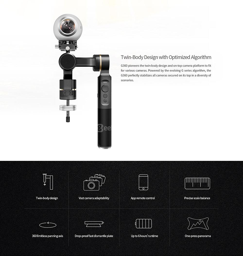 Feiyu Tech G360 360 Degree Panoramic Camera Handheld Gimbal for Multi Camera iPhone GoPro - Black