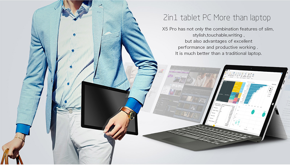 Teclast X5 Pro 2in1 Tablet 12.2 Inch 7th Gen Intel Core M3 Processor Dual Core 2.6GHz 8GB RAM 256GB SSD Type-C Windows 10 1920*1200 -Silver