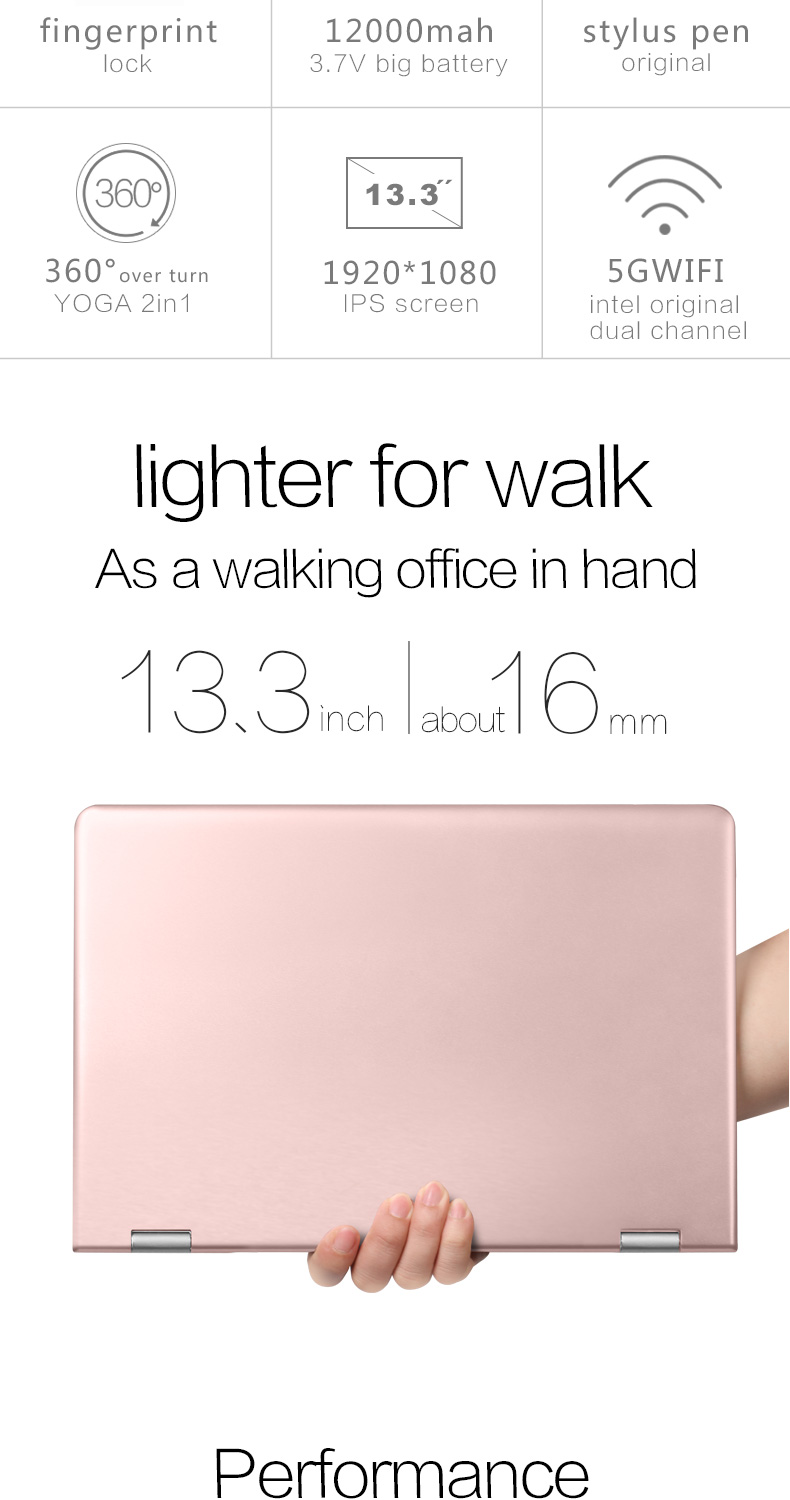 Voyo VBook A3 Pro 2in1 Tablet 13.3 Inch Display Core i7-6500U 2.50 GHz Fingerprint 8GB DDR4 RAM 256GB SSD ROM Licensed Windows 10 12000mAh Battery - Gold