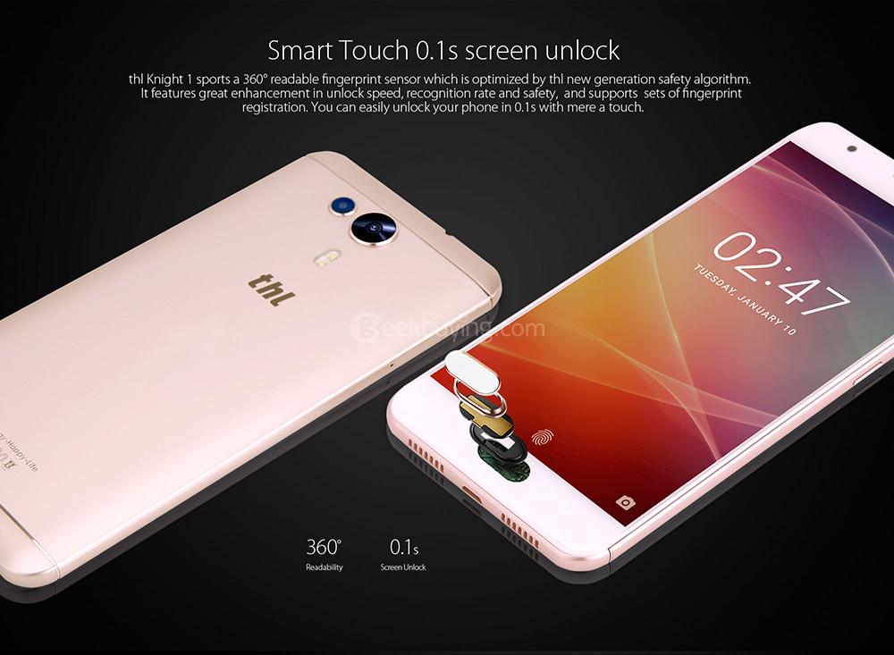 THL Knight 1 5.5 Inch Smartphone 3GB 32GB MT6750T Octa Core 13.0MP Cam Android 7.0 Touch ID Dual Rear Camera Fast Charge WiFi Dual Band - Black