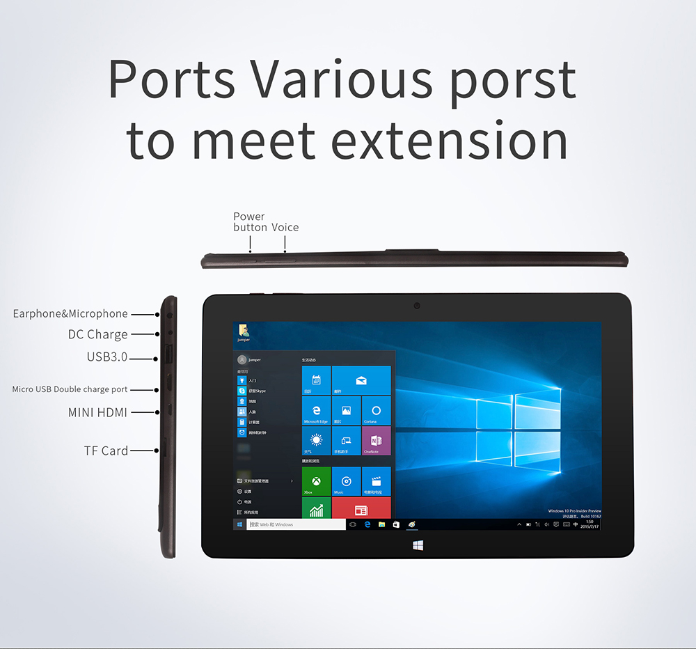 Jumper EZpad 4S Pro 10.6 inch Tablet Windows 10 Cherry Trail X5 Z8350 1.92GHz 4GB RAM 64GB ROM Bluetooth 4.0 6600mAh 2.0MP Camera - Gray