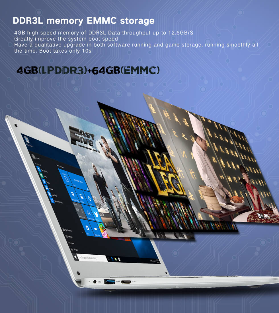 PIPO W9Pro 14 Inch Laptop Windows 10 OS Intel Cherry Trail X5-Z8350 4GB RAM 64GB ROM Dual Core 1.92GHz 1080P Wifi Camera - Silver