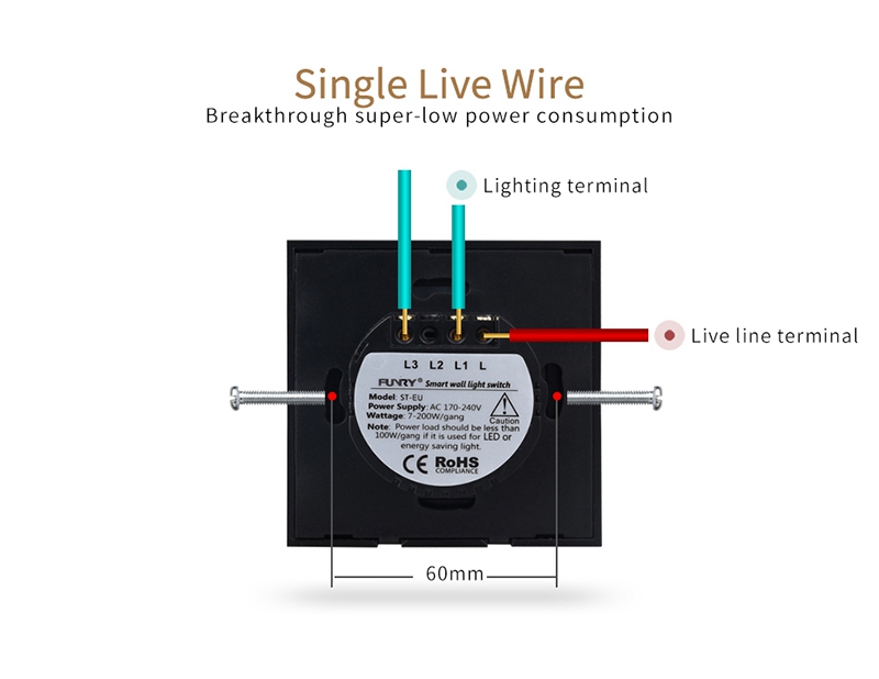 FUNRY 2R Touch Switch Wireless Panel Remote Control Light Controller -Black
