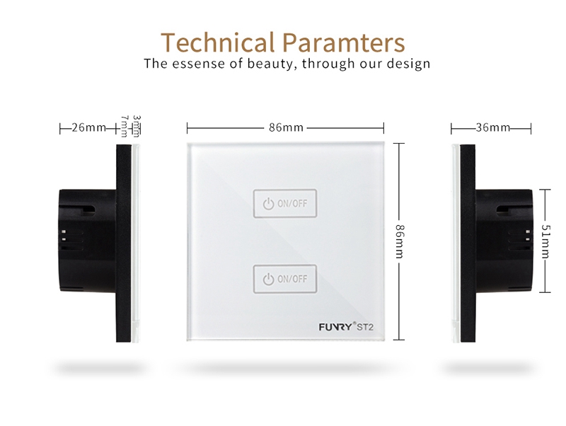 FUNRY 2R Touch Switch Wireless Panel Remote Control Light Controller -Black