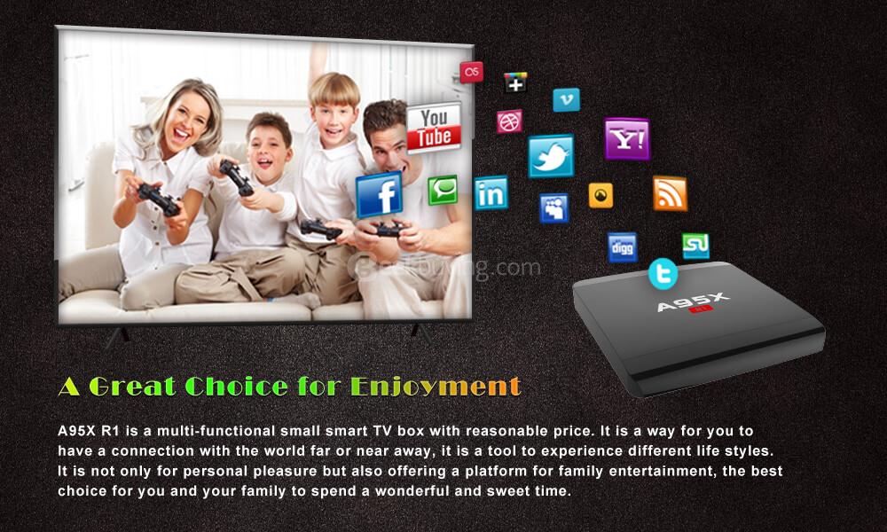 A95X R1 RK3229 Android KODI H.265 4K 10bit TV BOX 8GB ROM 802.11 b/g/n LAN