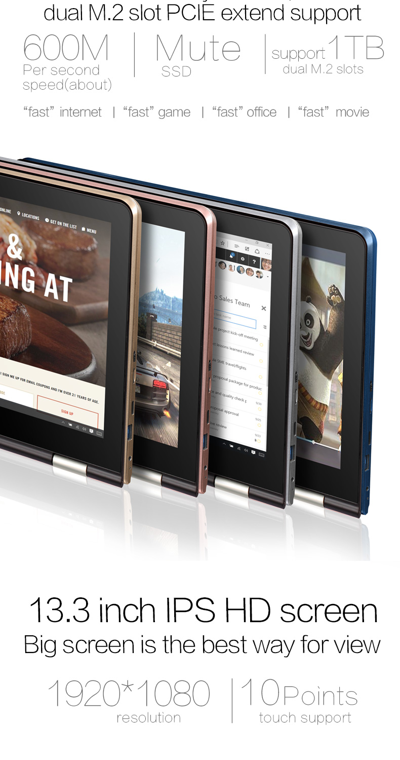 Voyo VBook A3 Pro 2in1 Tablet 13.3 Inch Display Core i7-6500U 2.50 GHz Fingerprint 8GB DDR4 RAM 256GB SSD ROM Licensed Windows 10 12000mAh Battery - Gold