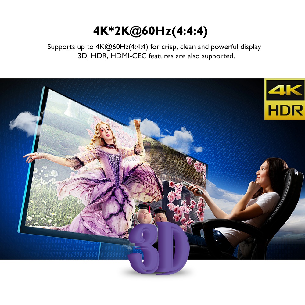 HongKong Stock VORKE HD41 4x1 HDMI Switcher HDMI2.0 HDCP2.2 10bit HDR 4k*2k@60Hz(4:4:4) 18Gbps