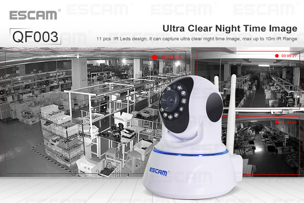 ESCAM QF003 IP Camera Dual Antenna 1080P Pan/Tilt WiFi IR Camera Motion Detection Support ONVIF P2P Video Monitor -White