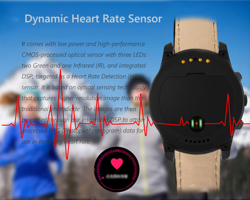 Finow Q7 Smart Watch Phone MTK6572 1.3" IPS Display Android 5.1 Quad Core 512MB+4GB Heart Rate Monitor Pedometer Wifi GPS Bluetooth - Black