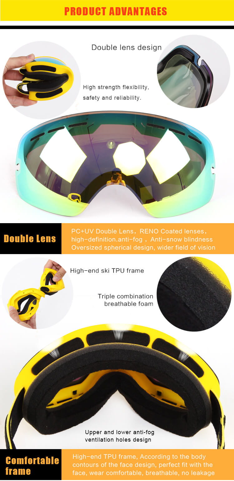 BENICE 3104 Ski Goggles Double Lens Anti-fog Windproof UV400 Adult Eyewear Winter Outdoor Sports Protective Glasses - Red