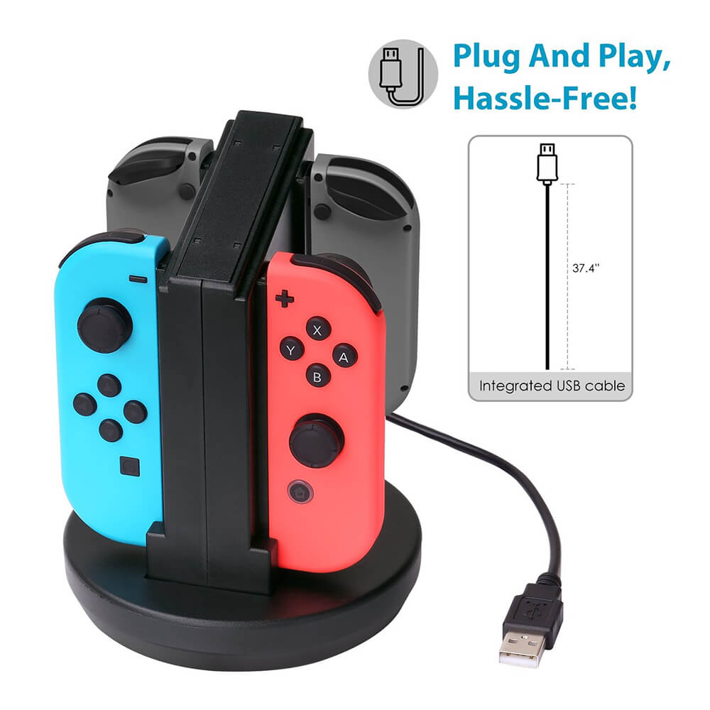 ACGAM 4 Controllers Charging Dock Desktop Charger for Nintendo Switch Joy-Con - Black