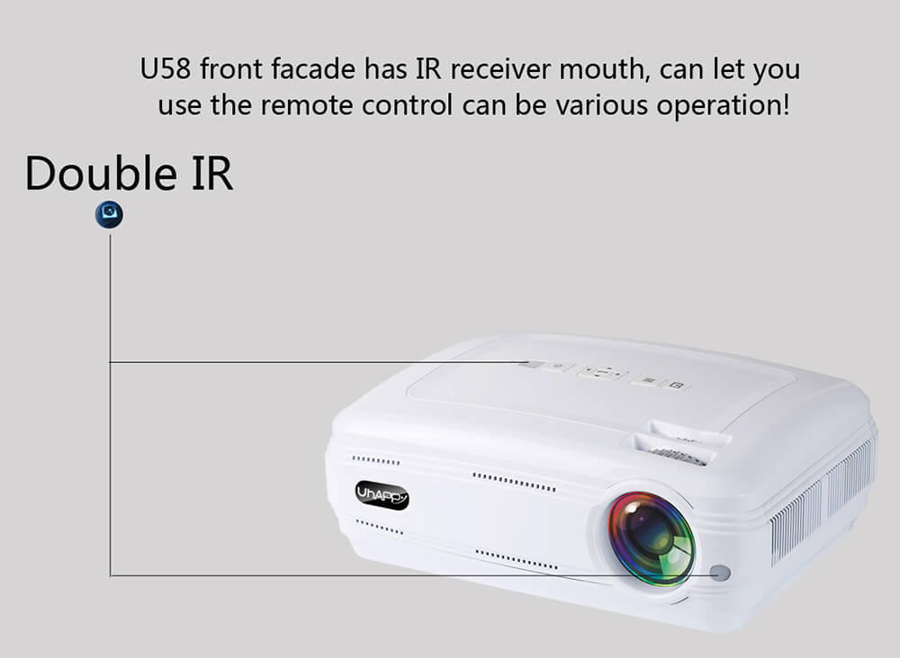 Uhappy U58 PRO Android 6.0 Smart Projector 3200lum LED Lamp 1280*768 S905X 1G/8G WIFI - White