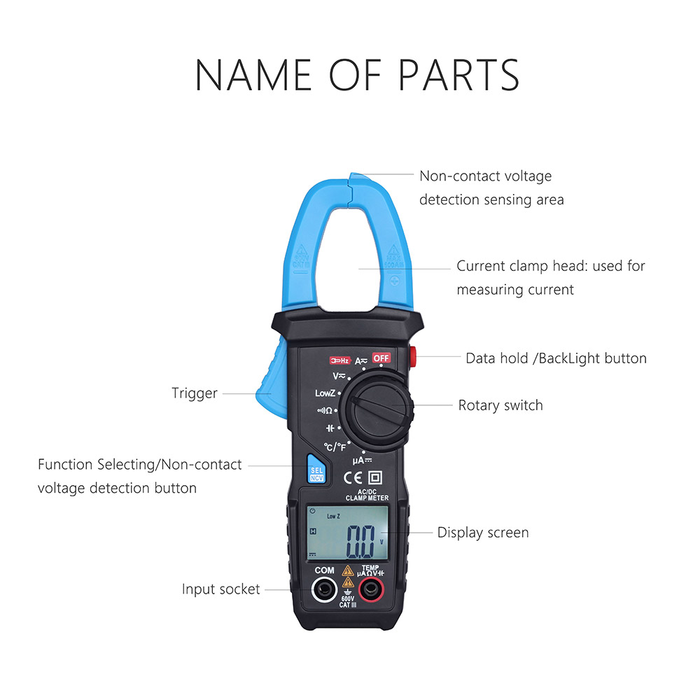 BSIDE ACM22A Digital Clamp Multimeter Tester Meter DMM AC/DC Current