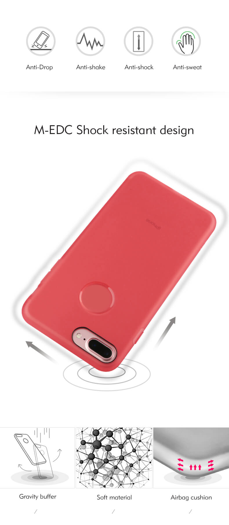 Red iPhone7 Plus Case Benks Magic Skin 1.5mm Shock Resistant TPU Case Back Cover