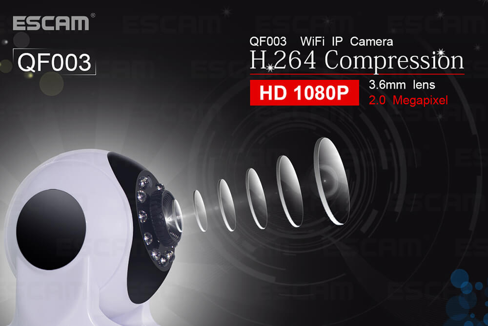 ESCAM QF003 IP Camera Dual Antenna 1080P Pan/Tilt WiFi IR Camera Motion Detection Support ONVIF P2P Video Monitor -White