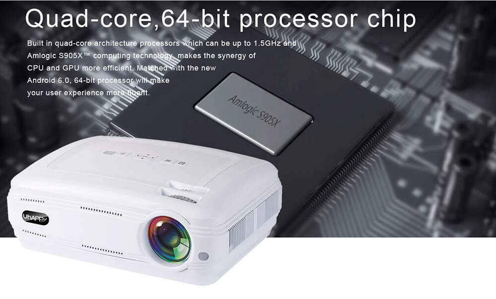 Uhappy U58 PRO Android 6.0 Smart Projector 3200lum LED Lamp 1280*768 S905X 1G/8G WIFI - White