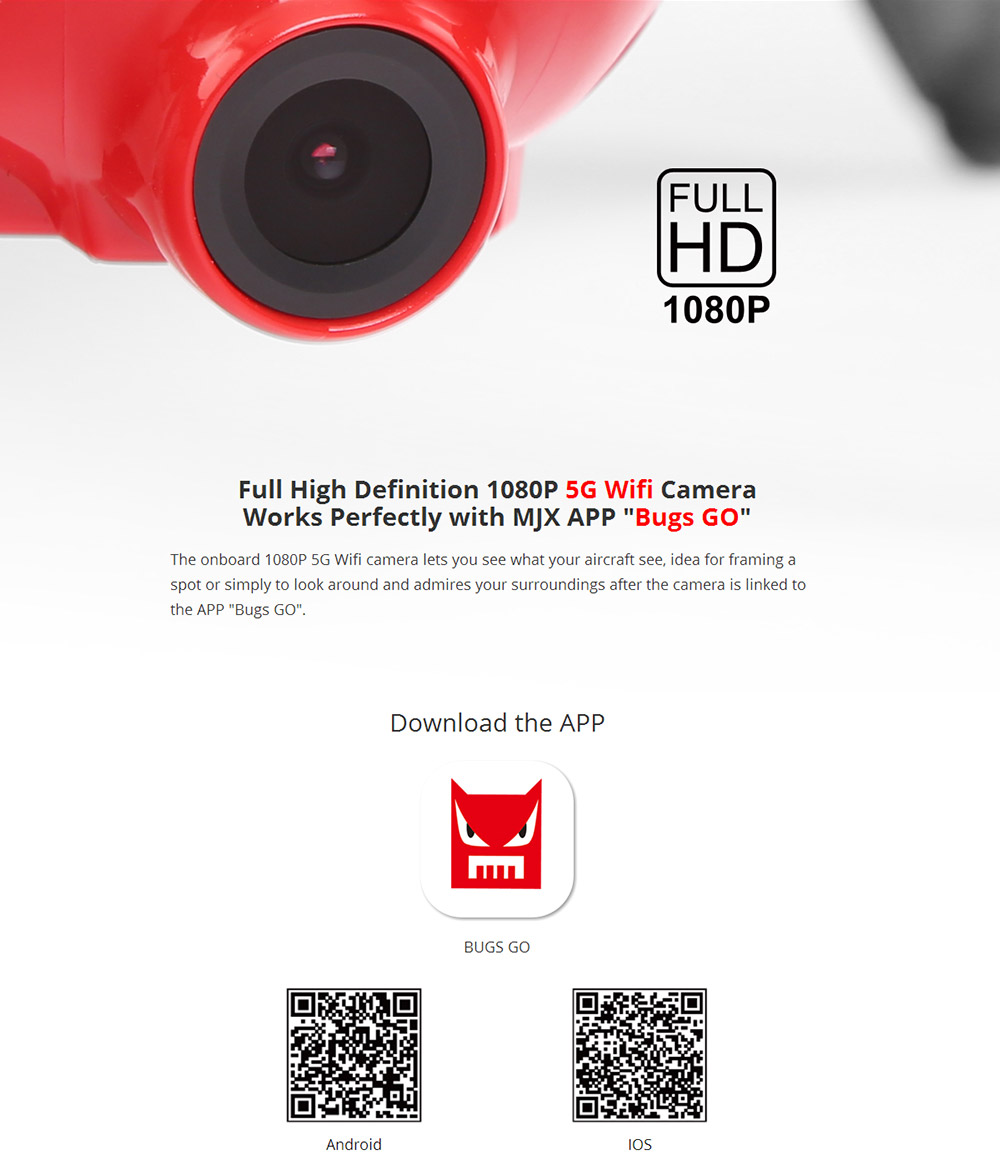 MJX Bugs 2 B2W WIFI FPV Brushless With HD 1080P Camera GPS RC Quadcopter RTF - Red