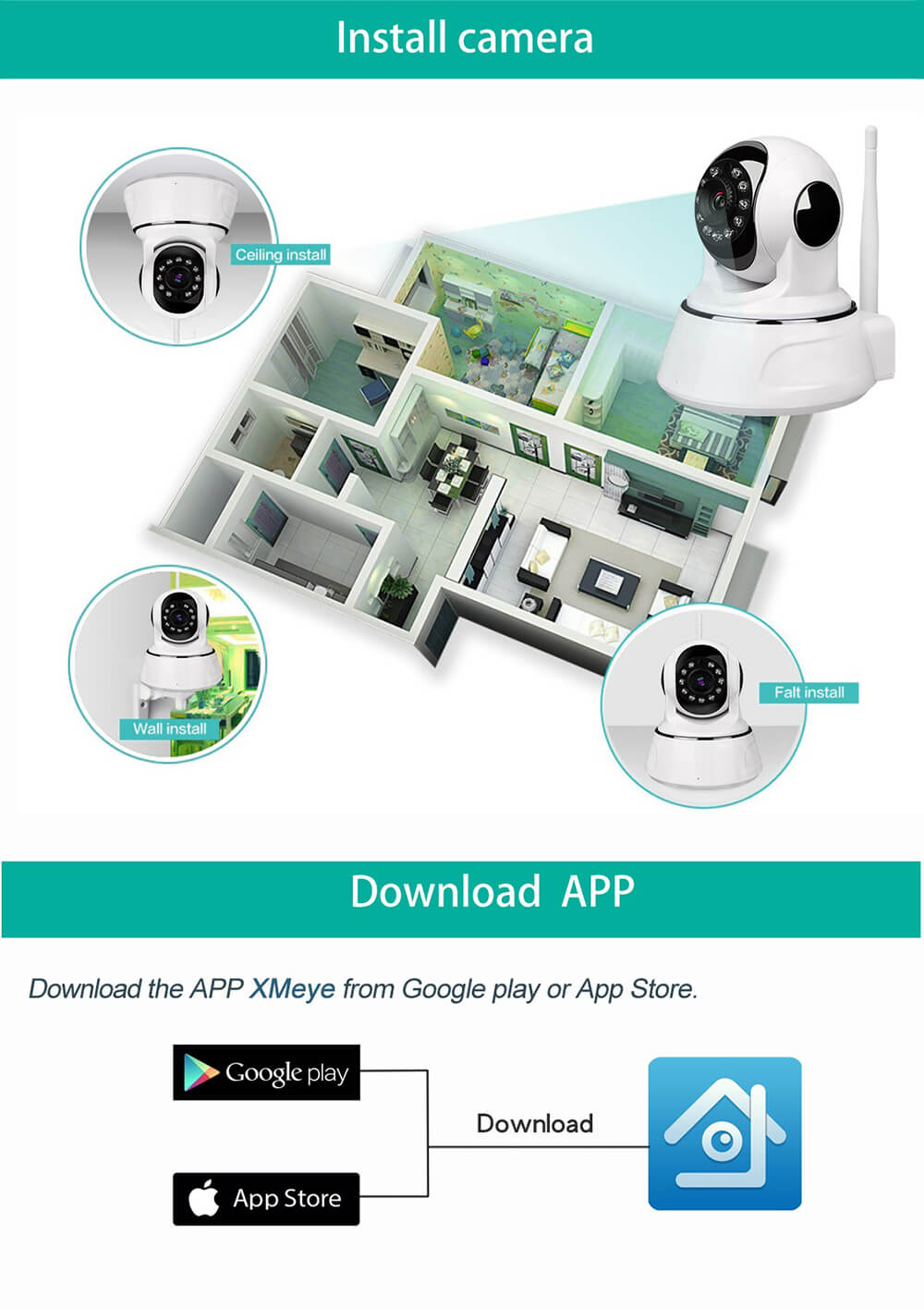 ESCAM QF003 IP Camera Dual Antenna 1080P Pan/Tilt WiFi IR Camera Motion Detection Support ONVIF P2P Video Monitor -White