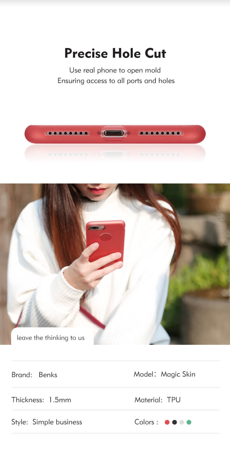 Red iPhone7 Plus Case Benks Magic Skin 1.5mm Shock Resistant TPU Case Back Cover