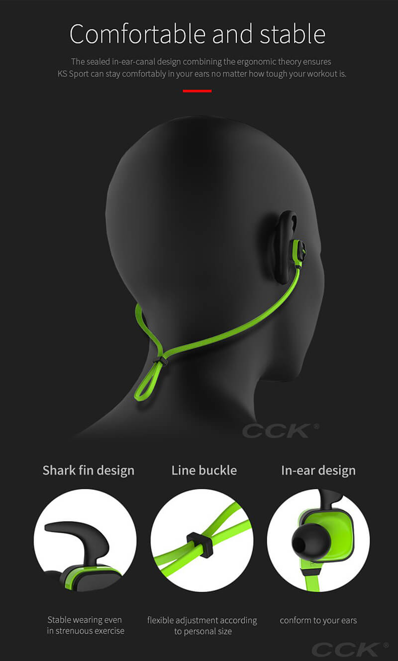 CCK KS Wireless Bluetooth V4.1 Stereo Headphone Sport Sweatproof In-ear Earphone with Mic - Red