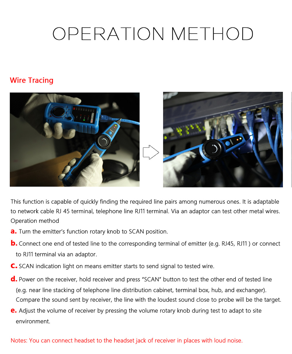 BSIDE FWT11 RJ45 RJ11 Telephone Wire Line Finder Tracker - Blue and Black