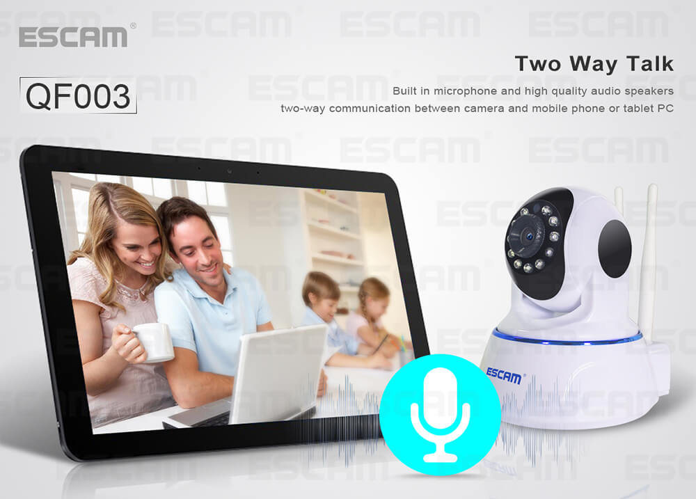 ESCAM QF003 IP Camera Dual Antenna 1080P Pan/Tilt WiFi IR Camera Motion Detection Support ONVIF P2P Video Monitor -White