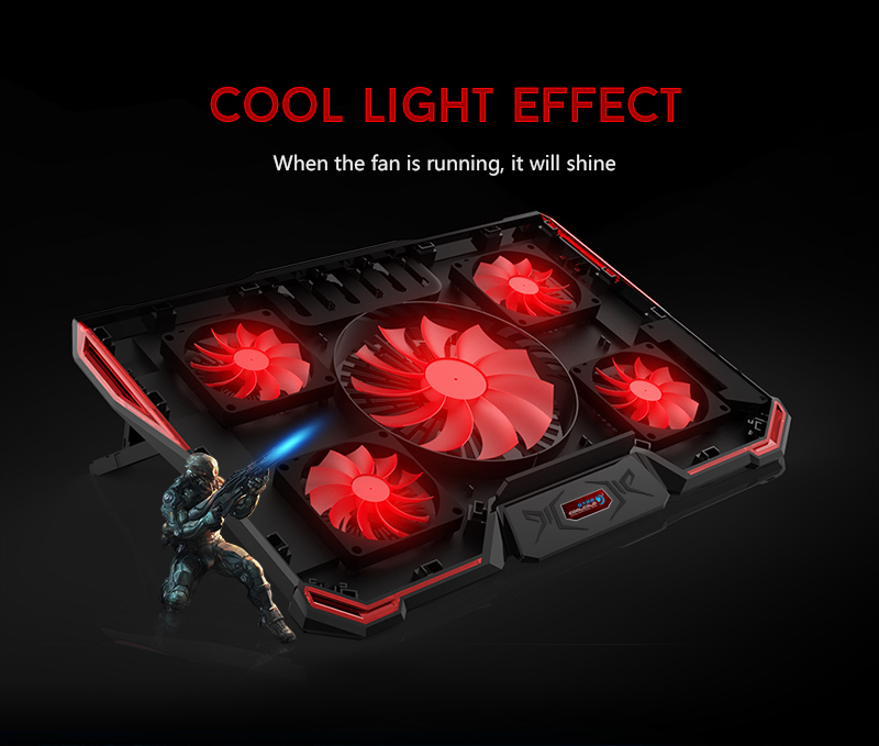 CoolCold Ice Devil 4 Cooling Pad 5 LED Fans 2 USB Ports Adjustable Holder for 12-17 Inch Laptop - Black + Red