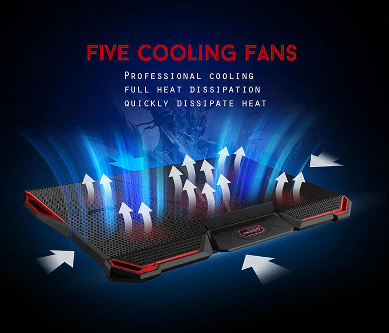 CoolCold Ice Devil 4 Cooling Pad 5 LED Fans 2 USB Ports Adjustable Holder for 12-17 Inch Laptop - Black + Red