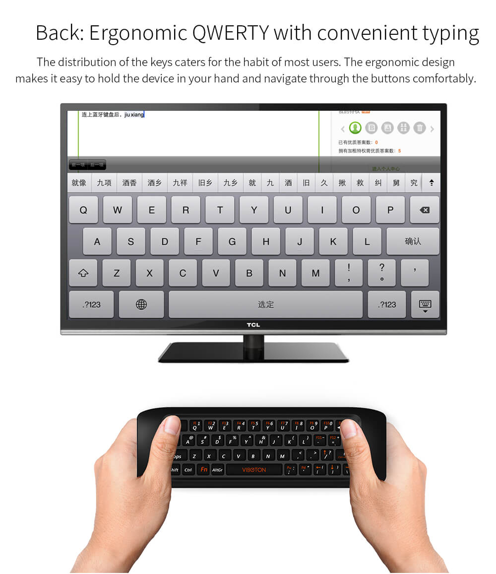 Viboton KB - 91S English Version 2.4GHz Handle Air Mouse Wireless Keyboard - Black
