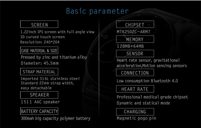 K88 Smart Watch Bluetooth Heart Rate Monitor MTK2502 Siri Function Gesture Control Compatible with iOS Andriod - Black