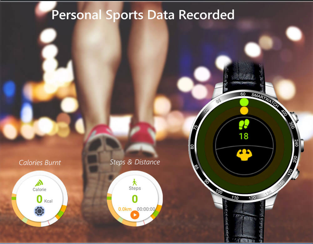 Finow Q7 Smart Watch Phone MTK6572 1.3" IPS Display Android 5.1 Quad Core 512MB+4GB Heart Rate Monitor Pedometer Wifi GPS Bluetooth - Black