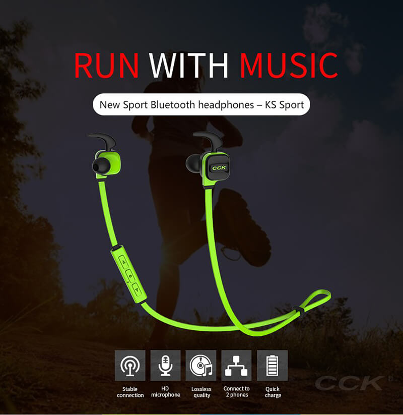 CCK KS Wireless Bluetooth V4.1 Stereo Headphone Sport Sweatproof In-ear Earphone with Mic - Red