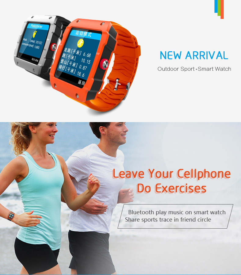 W01 Smart Watch MTK2503 Bluetooth 4.0 GPS Activity Tracker Pedometer Sedentary Reminder Compatible with IOS Android - Orange