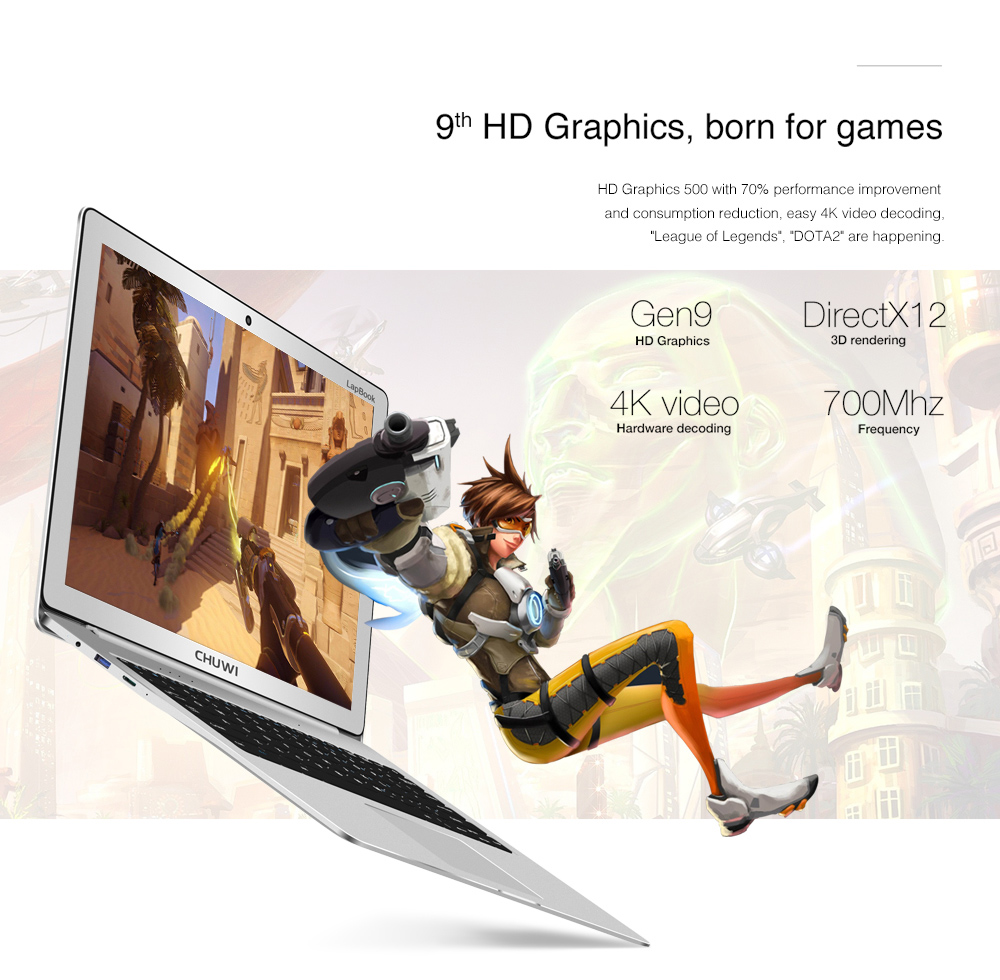 Chuwi LapBook Notebook 12.3 Inch Screen 6GB RAM 64GB ROM Windows 10 Home Intel Celeron Processor N3450 Quad Core Camera HDMI - Silver