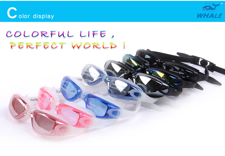 WHALE CF-7901 Wide-Vision Anti-Fog Swimming Goggles Replaceable Nose Bridge Adult Safe Silicone Swimming Glasses - Black