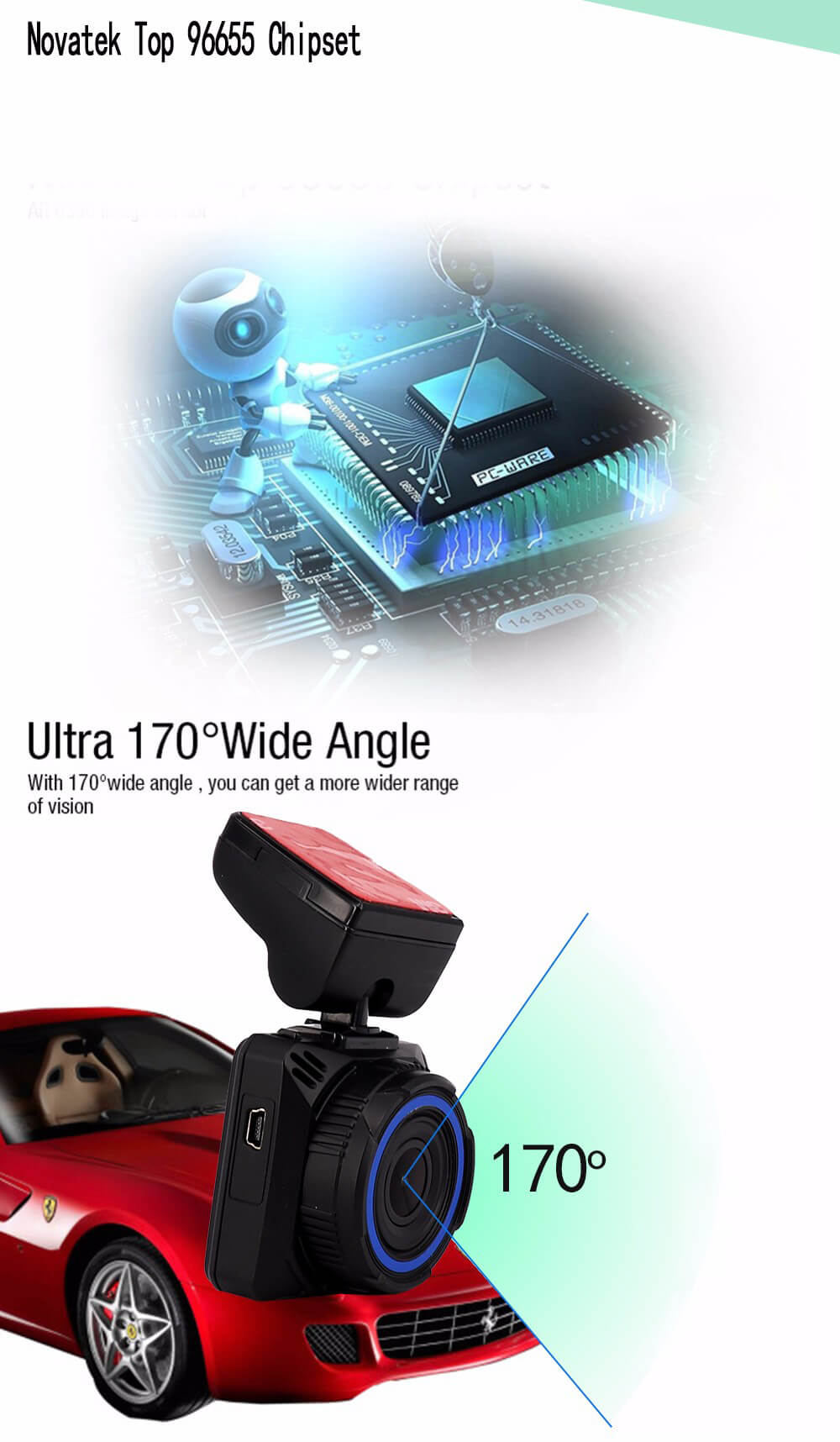Anytek B10 Car DVR 2.0inch 1080P FHD Novatek 96655 SONY IMX322 Dash Cam 6G 170 Degree Wide Angle Lens G-Sensor - Black