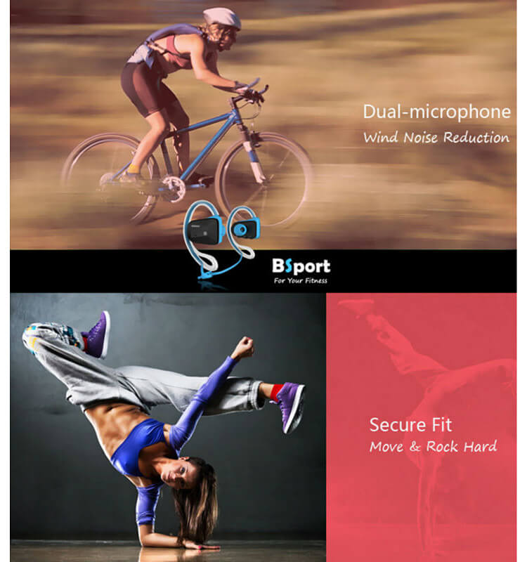 Jabees BSport Wireless Bluetooth Waterproof Headphone APTX NFC Sport Earphone with Microphone - Blue