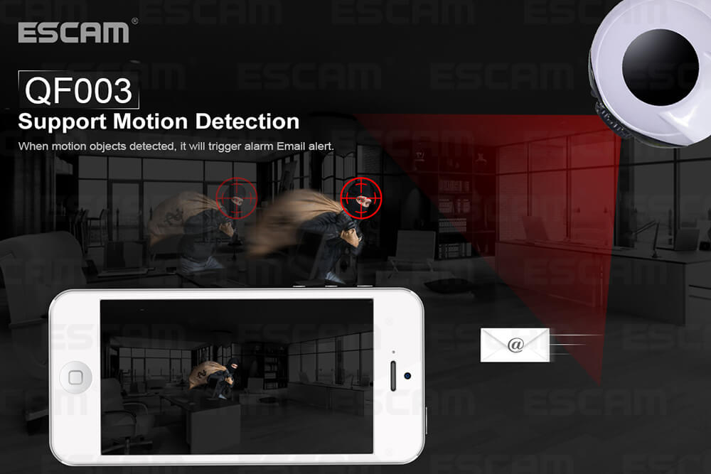 ESCAM QF003 IP Camera Dual Antenna 1080P Pan/Tilt WiFi IR Camera Motion Detection Support ONVIF P2P Video Monitor -White