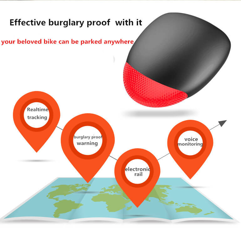 K9 Bike Tail Light WiF + GPS Locator Tracker Section Vibration Phone Alarm Anti-theft Anti-lost - Black