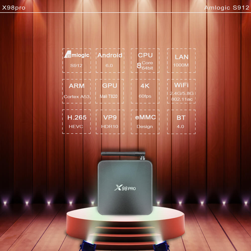 X98 PRO Amlogic S912 3GB/32GB Android TV Box KODI 802.11AC WIFI Bluetooth 1000M LAN DLNA Niracast