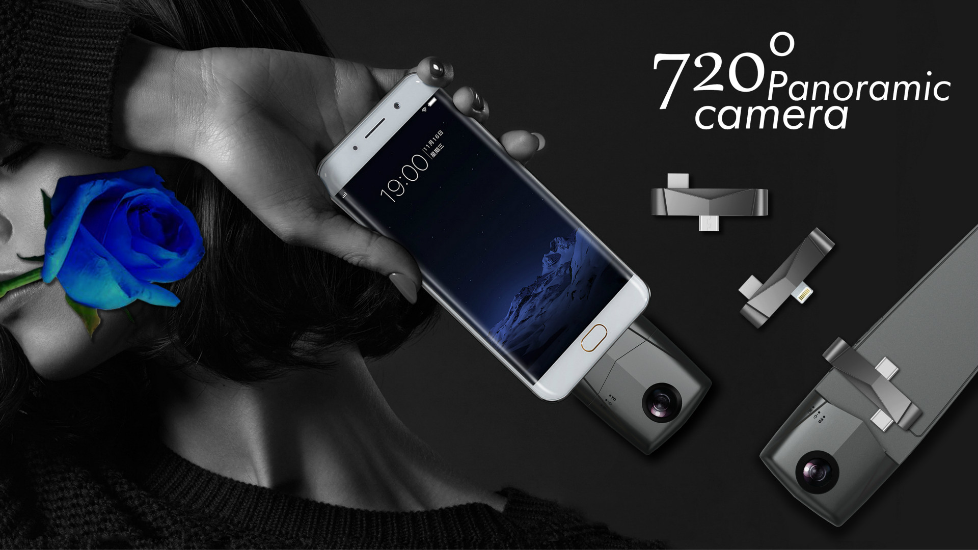 Hi720 Panoramic Camera 360 Degree 3D VR Video Camera Dual 4MP OV4689 220 Degree Wide Angle Fisheye Lens - Grey
