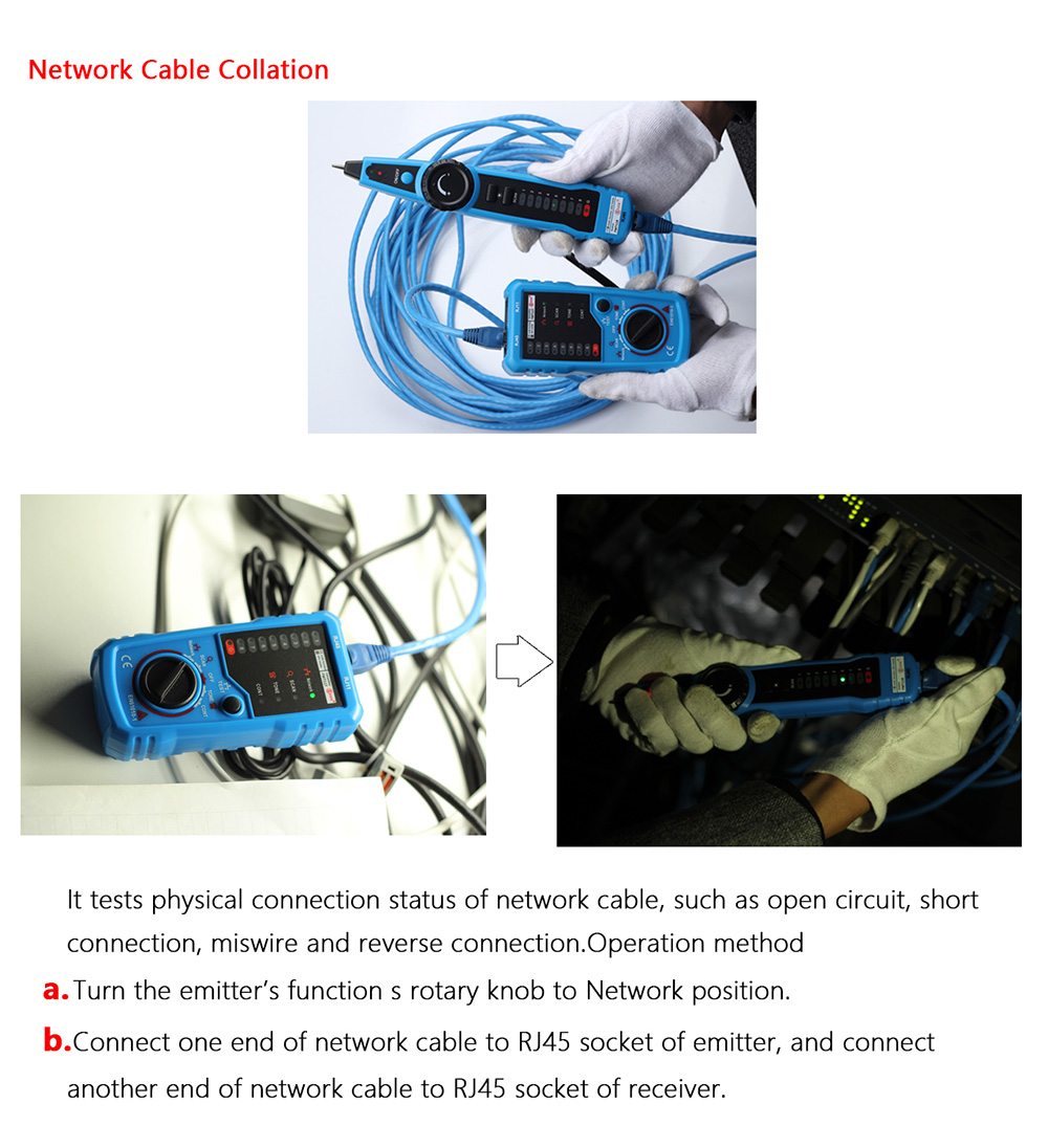 BSIDE FWT11 RJ45 RJ11 Telephone Wire Line Finder Tracker - Blue and Black