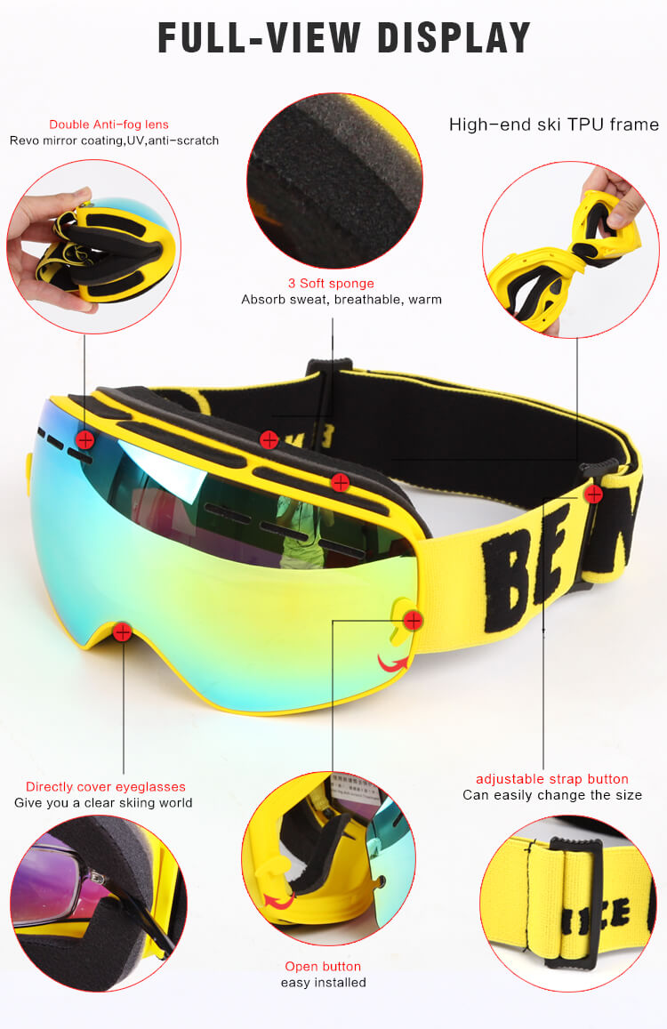 BENICE 3104 Ski Goggles Double Lens Anti-fog Windproof UV400 Adult Eyewear Winter Outdoor Sports Protective Glasses - Red