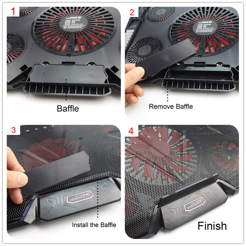 CoolCold Ice Devil 4 Cooling Pad 5 LED Fans 2 USB Ports Adjustable Holder for 12-17 Inch Laptop - Black + Red