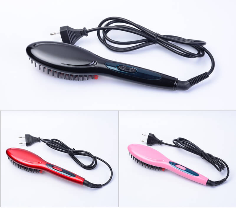 Electric Hair Straightening Brush Heating Ceramic Comb Black -US Plug