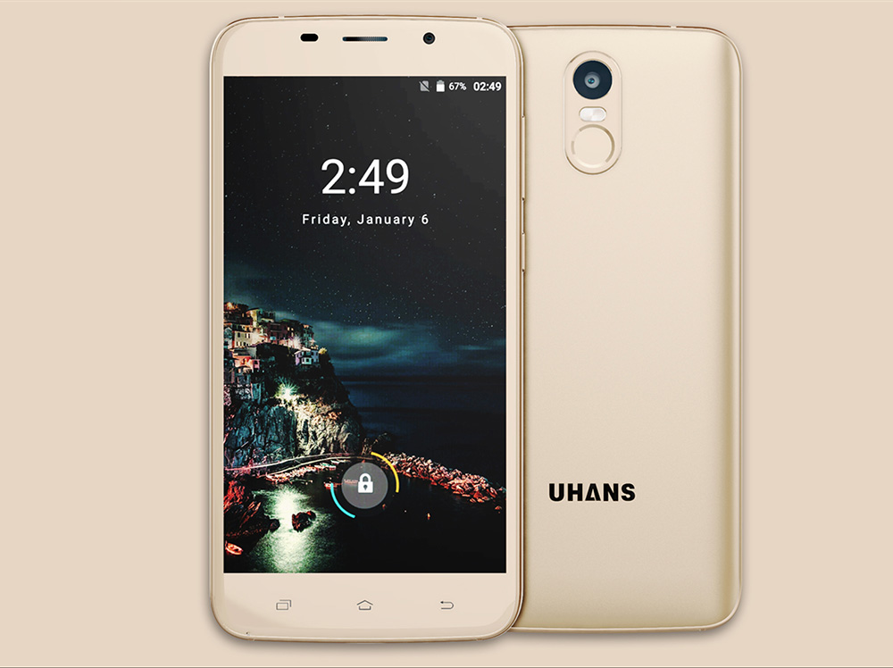 UHANS A6 5.5 Inch HD Screen Smartphone 2GB 16GB 8.0MP Cam MT6580 Android 7.0 Touch ID 4150mAh Battery - Black