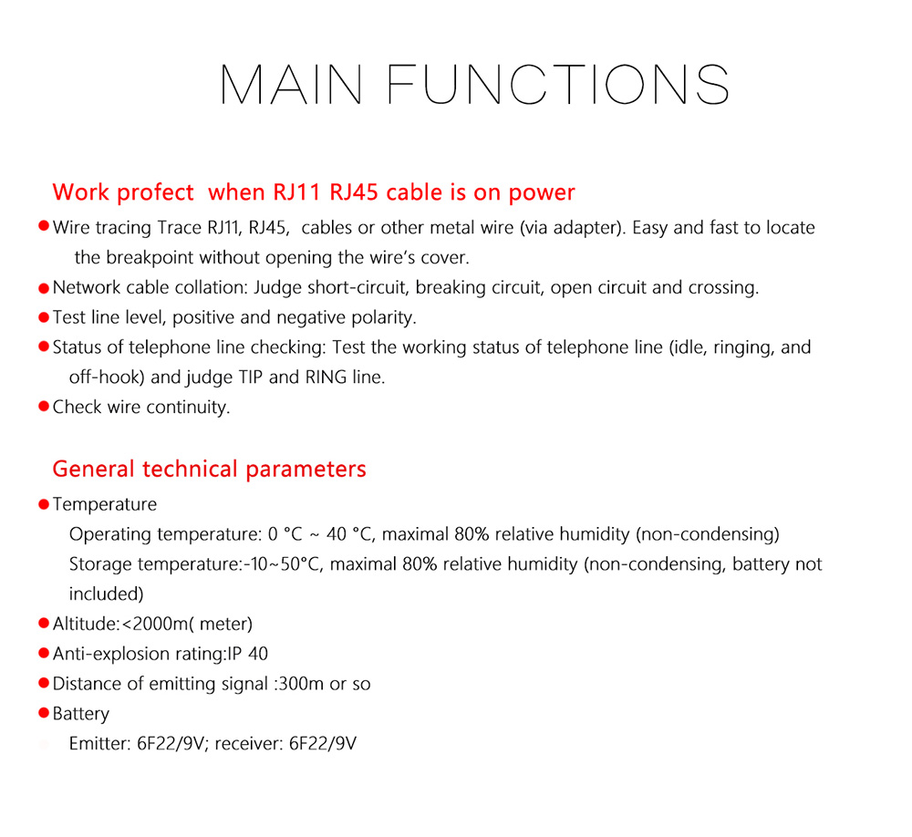 BSIDE FWT11 RJ45 RJ11 Telephone Wire Line Finder Tracker - Blue and Black